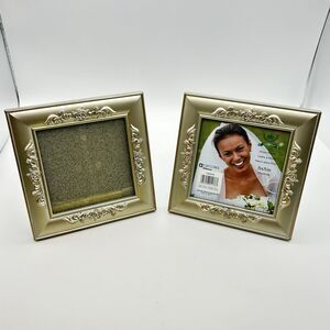 2 Gold & Green Ornate Picture Frames 5x5 Decorel Heirloom Wedding Photo Frame